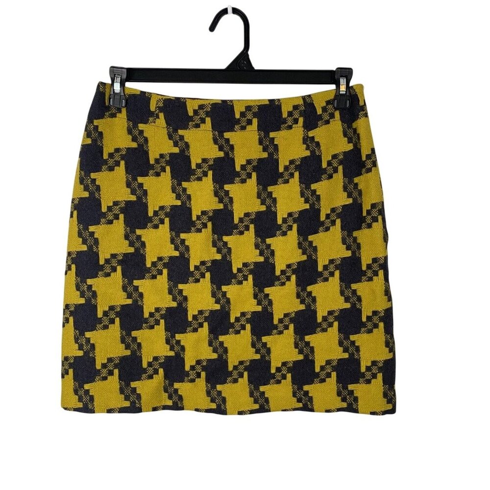 Boden Wool Nylon Fully Lined Skirt Yellow-green Blue Size 8R Mini Retro Look